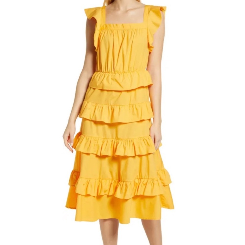 Rachel Parcell Cotton Poplin Tiered Ruffle Midi Dress